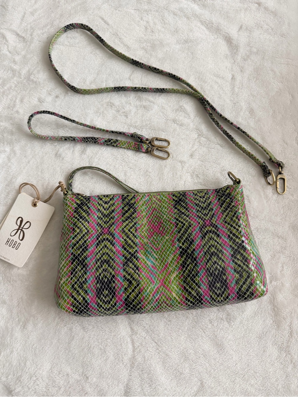 HOBO Darcy Green and Pink Geo Diamond Genuine Leather Crossbody